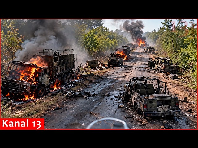 Large number of Russian vehicles destroyed in Ukrainian strikes – dramatic footage