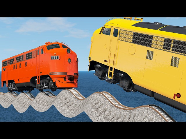 Yellow vs Orange Trains Crossing - BeamNG.Drive