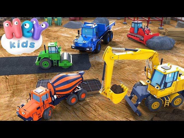 Veículos De Construção 🚛 Escavadeira, Caminhoes | Música infantil e desenhos animados - HeyKids