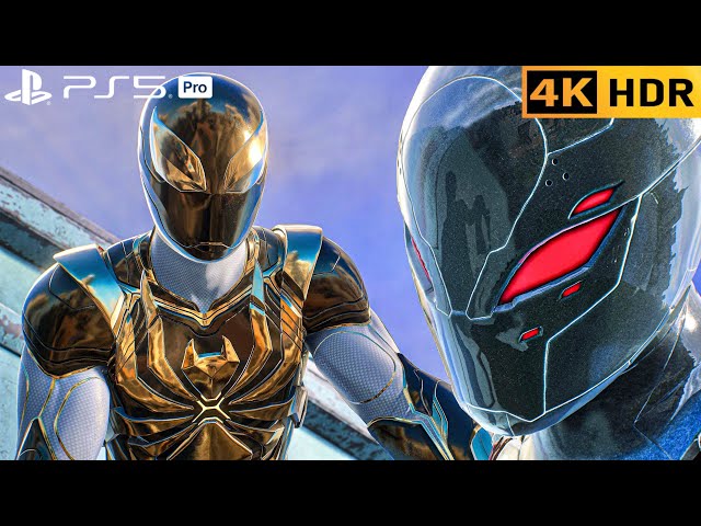 (PS5 PRO) Golden Iron-Spiderman & Miles Morales Vs Kraven Hunters | 4K HDR