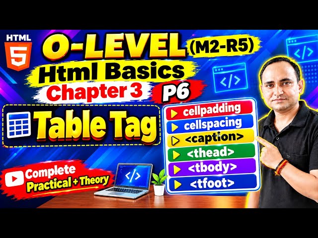 O Level M2 R5 Chapter 3 || Table Tag || HTML Basics || Lecture 13 || cellpadding & cellspacing, t...