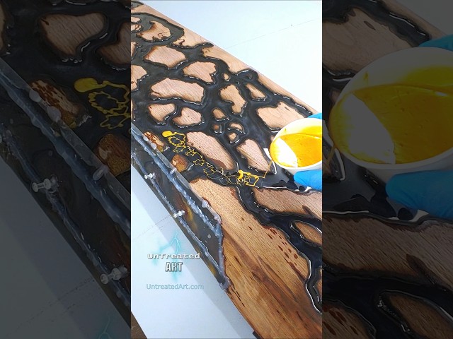 Gold veins in black resin on a Estuary table   ⚡🔥🌊 #UntreatedArt #gold #resin #epoxy #resinart