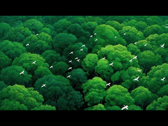 White Birds Green Forest Canopy Seamless Loop 4K No Copyright