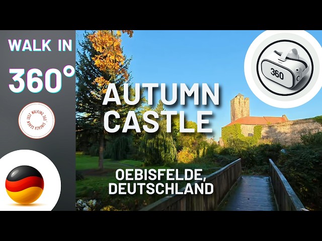 Walk in 360° - Autumn Park and Castle in Oldtown Oebisfelde, Germany