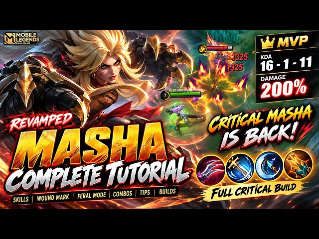 NEW REVAMPED MASHA COMPLETE TUTORIAL! Full Critical Build + EXP LANE Gameplay