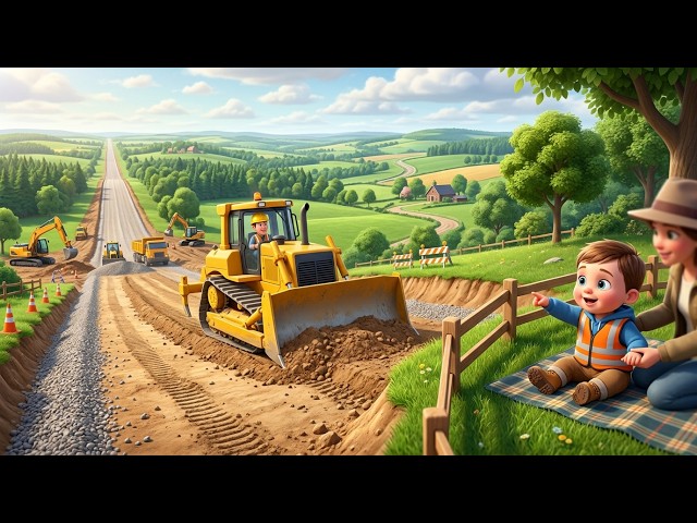 Little Bulldozer Builds a Road 🚜 | Construction Song for Kids | Fun Trucks & Machines