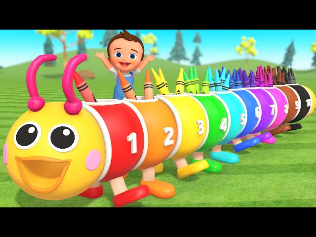 Learn Colors & Numbers with Crayons - Colorful Caterpillar Train 🚂 | Kindergarten Kids Educational