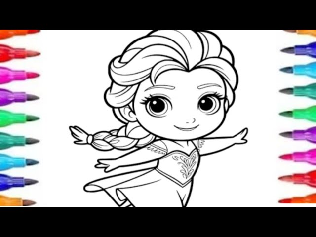 Princess Elsa drawing colouring painting for kids |how to draw cute Disney princesses 👸 👑