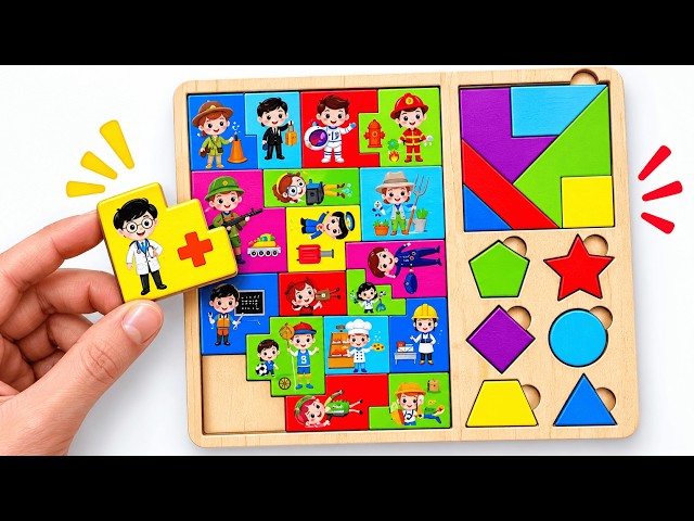 🧩🎨 Shapes, Colors & Jobs Puzzle! 👩‍🚒👨‍⚕️ Fun Matching Game for Kids! 🌈
