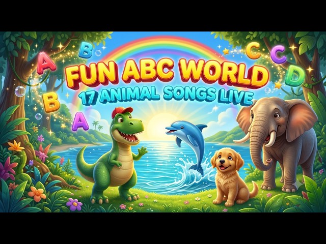 🔴 [LIVE 24/7] Ultimate Dinosaur, Ocean & Pet Animal Songs | Learn A to Z | 17 Songs | Fun ABC World