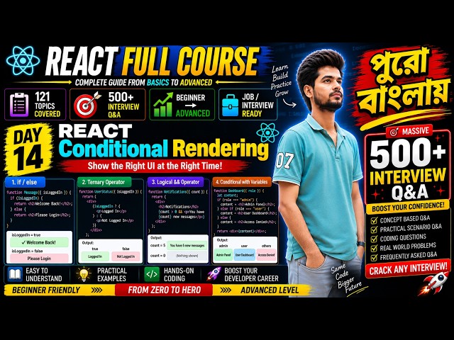 Conditional Rendering in React (All 5 Methods Explained) || React-এ UI Show বা Hide করবেন কীভাবে?