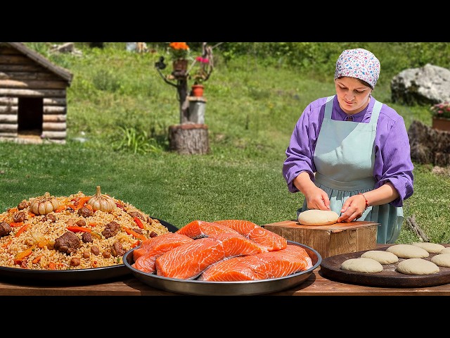 Village Cooking with Tender Lamb Pilaf and Juicy Grilled Fish