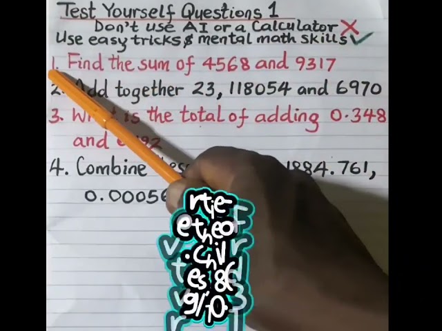 Application of Addition of W & D Numbers in Real-World Problems in Everyday Life - Test Questions 1