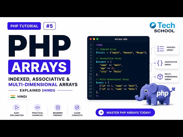 PHP Tutorial #5 | Arrays - Indexed, Associative & Multi-Dimensional Arrays