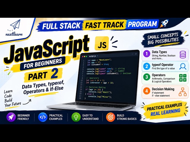 JavaScript for Beginners Part 02 | Data Types, Operators & If-Else