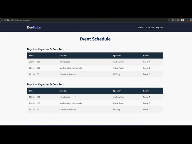 introduction to Event landing page