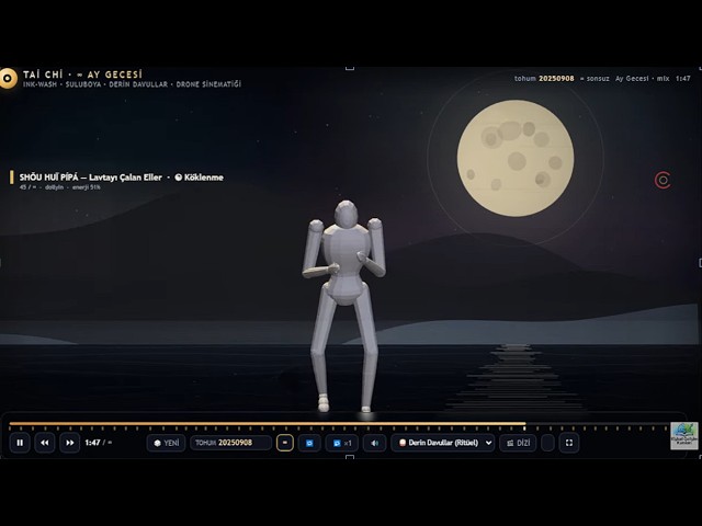 JavaScript ile Tai Chi Animasyonu 🌙 | İnteraktif Gece Meditasyonu ve Derin Dalgalar
