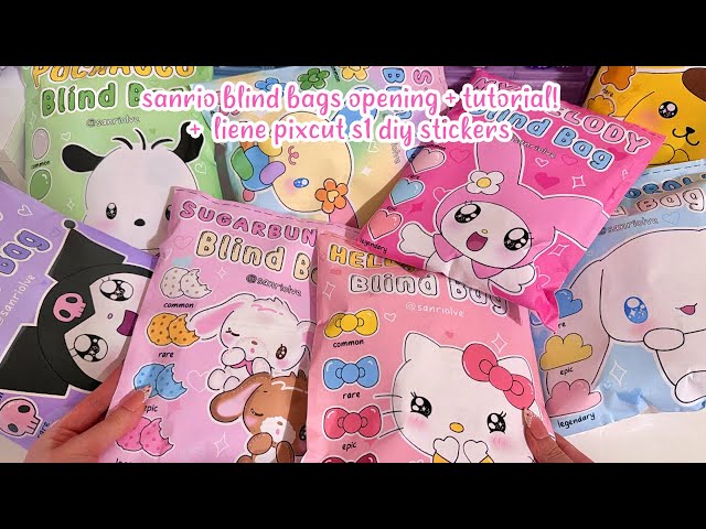 🍪sanrio blind bags opening+tutorial 💕how to make diy stickers w liene pixcut s1 | asmr | sanriolve