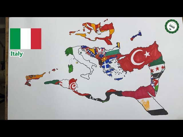 Drawing Byzantine Empire flag map | Byzantine Empire with modern borders flag map drawing
