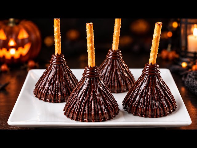 I turned chocolate into witch's brooms! A simple snack for Halloween!