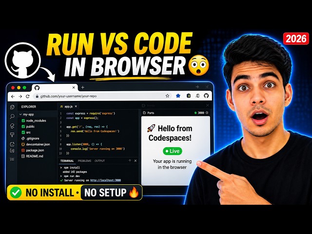 How to Use GitHub Codespaces (2026) | VS Code in Browser + Push Code to GitHub