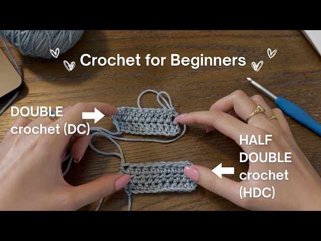 crochet tutorial for basic crochet stitches: half double crochet and double crochet