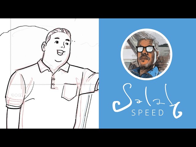 วาดลายเส้นการ์ตูน ภาพตัวละครยืนเท่บนแผนที่ (comic/speed)