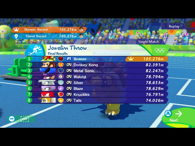 Mario & Sonic Rio 2016 | Javelin Throw: 105.276m