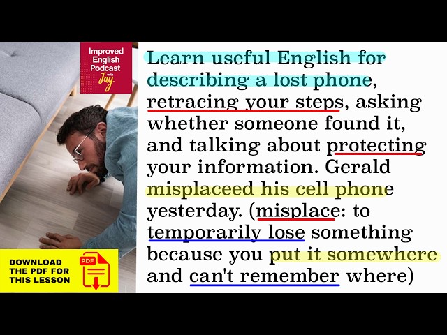 Learn English From Podcast Ep. 63 - How To Talk About Losing Your Cell Phone + PDF