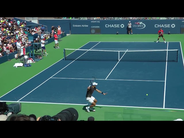 Roger Federer: great point in Slow Motion vs Coric. ALL BACKHAND (Court Level Match Practice)