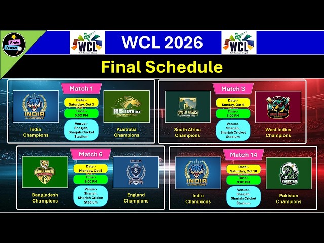 World Championship of Legends | WCL Legends 2026 Start Date & Schedule | WCL 2026 Kab Se Start Hai