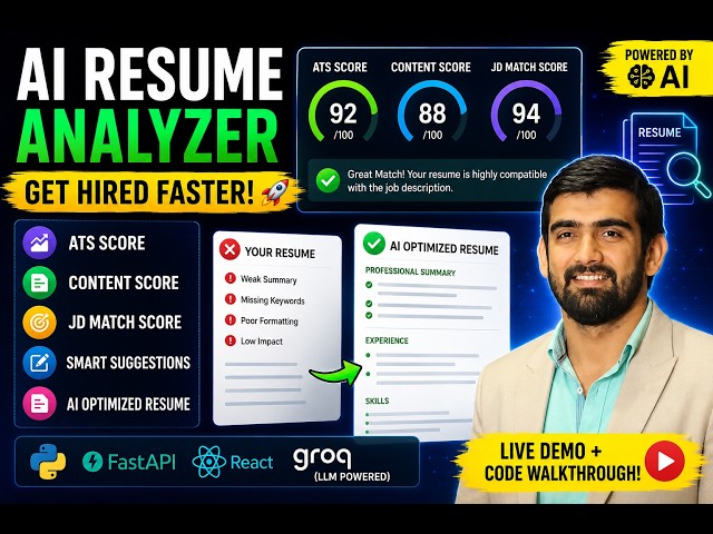 🔥 Build an AI Resume Analyzer with ATS Score, JD Match & Resume Rewriting | FastAPI + React