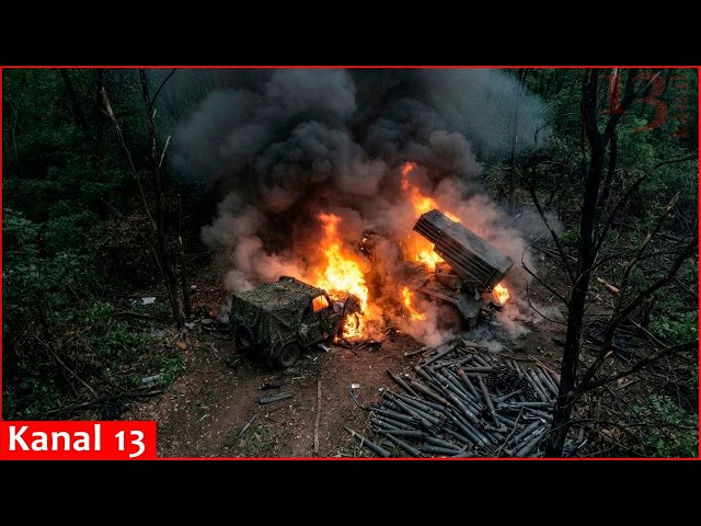 Russian Grad launcher destroyed in fiery strike - Ukrainian special forces hit ammo stockpile