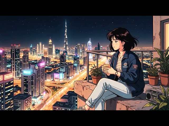 Dubai Skyline from a Rooftop at Night 🌃 | 4K Relaxing Ambient Loop | 1 Hour