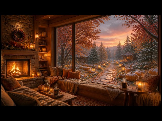 🎃🪟 The Cozy Autumn Window | First Snowfall Magic ✨🏡☕