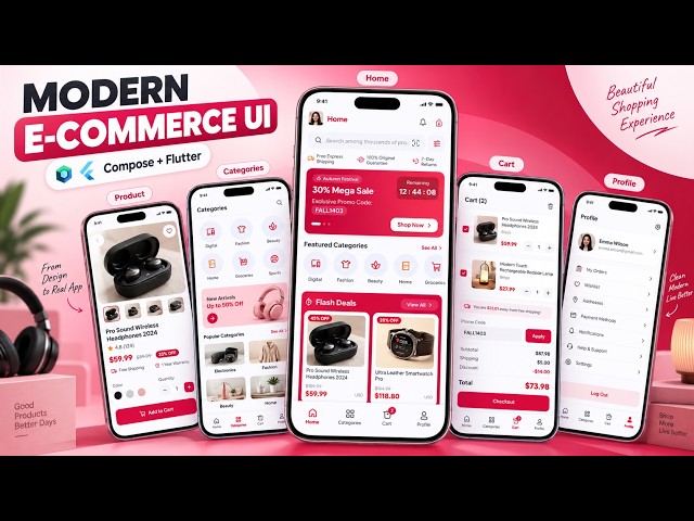 Modern E-Commerce UI in Flutter & Jetpack Compose
