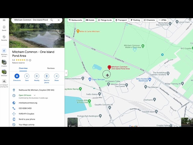 Google Maps Areas of Mitcham Common