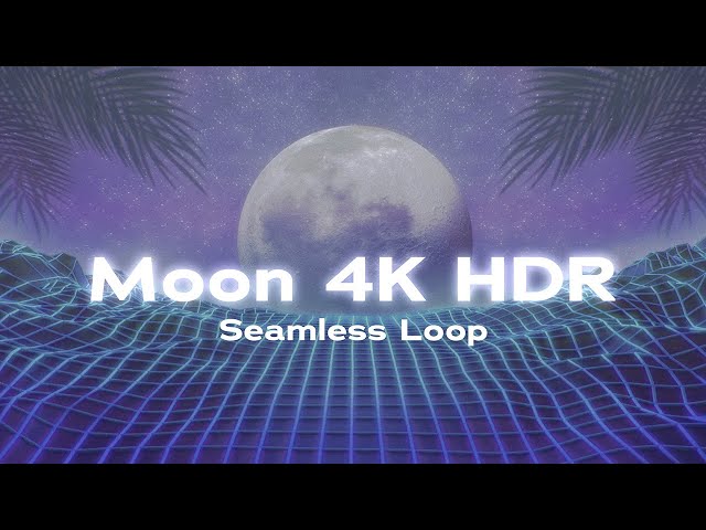 4K HDR Moon Rotation & Retro 3D Grid Loop No Music – Relaxing Sci-Fi Screensaver