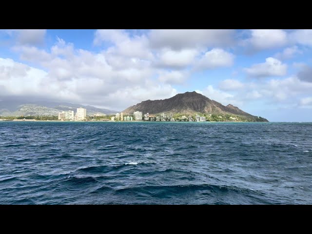 Waikiki and Ala Moana under sunshine as seen from the Makani in November