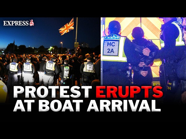 Migrant boat met with FIERCE protest in Gosport forces POLICE ESCORT to Dover