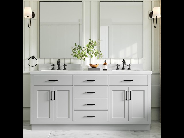 ARIEL Hepburn 72 inch Bathroom Vanity with Sink,Solid Wood, 1 5 inch Pure White Quartz Countertop
