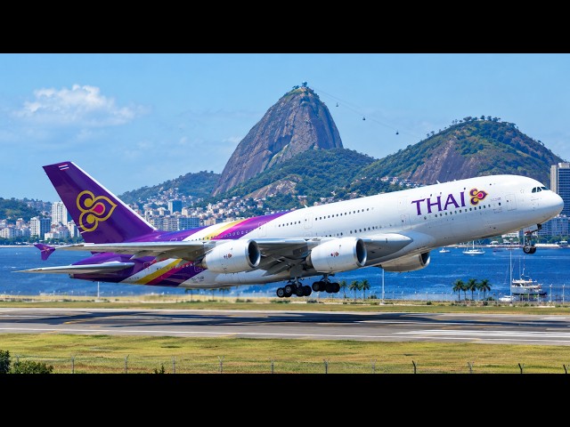 IMPOSSIBLE Takeoff?! Giant Thai Airways A380 Escapes Santos Dumont's Short Runway! 😱✈️🔥