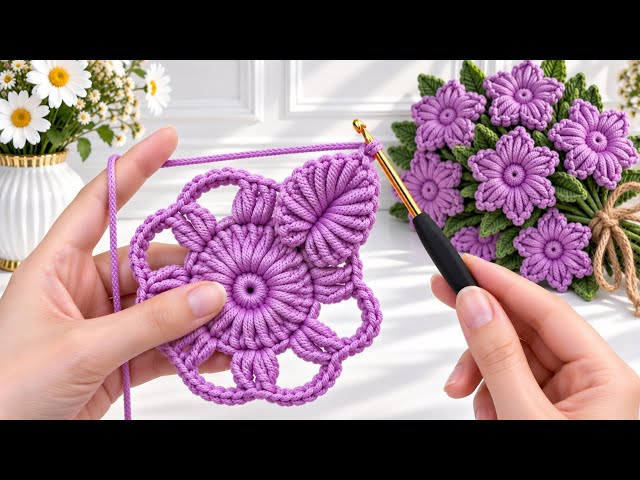 How to Crochet a Stunning Flower Bouquet 🌸 | Easy 3D Tunisian Crochet Flower Tutorial Step by Step