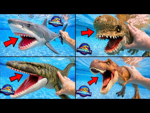 I Found Every Giant Dinosaur in My Pool! Distortus Rex, Mosasaurus T. Rex - Jurassic World Dinosaurs