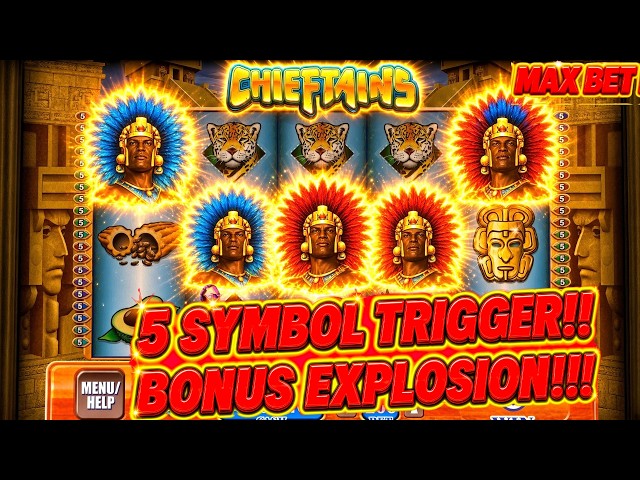 RARE MAX BET 5 SYMBOL TRIGGER = GIANT WIN on Chieftains Slot!  WMS Classic MAX BET Live Play   MASSI