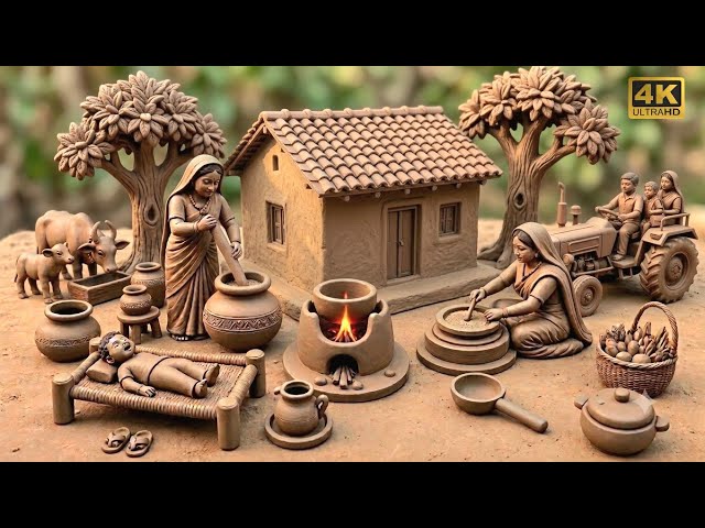 Miniature Clay House | 12 Cute Kitchen set DIY | How to make miniature kitchen set with clay🍶Bartan