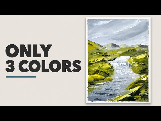 I Painted a Waterfall with Black, White & Yellow | Palette Knife Painting