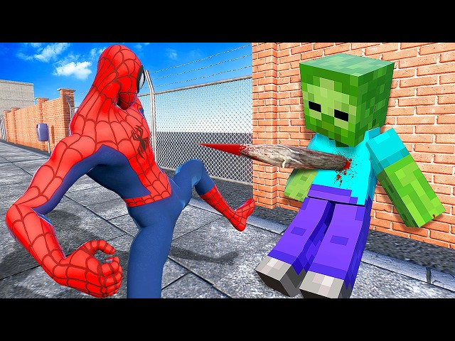 IMPALING Minecraft Zombies as Spiderman in Overgrowth