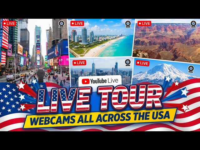 🔴🅻🅸🆅🅴🔴Famous USA Cities Webcam Tour 🇺🇸🏙️Las Vegas NYC Miami🗺️Hollywood🌃24/7 Stream of American Life🚕