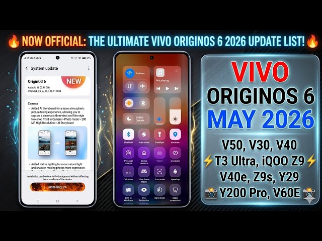 Vivo OriginOS 6 May 2026 Update Tracker 🔥 V50,V30 Pro,T3 Ultra,T3,Z9,V40e,Z9s,V40,Y200 Pro,Y29,Y31
